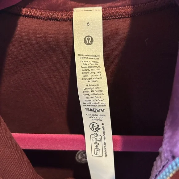 lululemon athletica Garnet Velvet 6 Purple Maroon Define Jacket - Picture 4 of 5